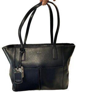 Lauren Ralph Lauren faux leather navy blue multi compartment 9x11x4.5” tote